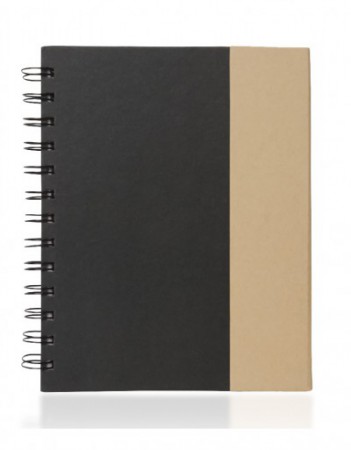 LIBRETAS "ECO" CÓDIGO: T327 18 x 13,5 x 1 cm. Cuaderno de cartón con espiral. Dos post it rectangulares (grande y mediano), cinco post it señaladores de diferente color y bolígrafo.